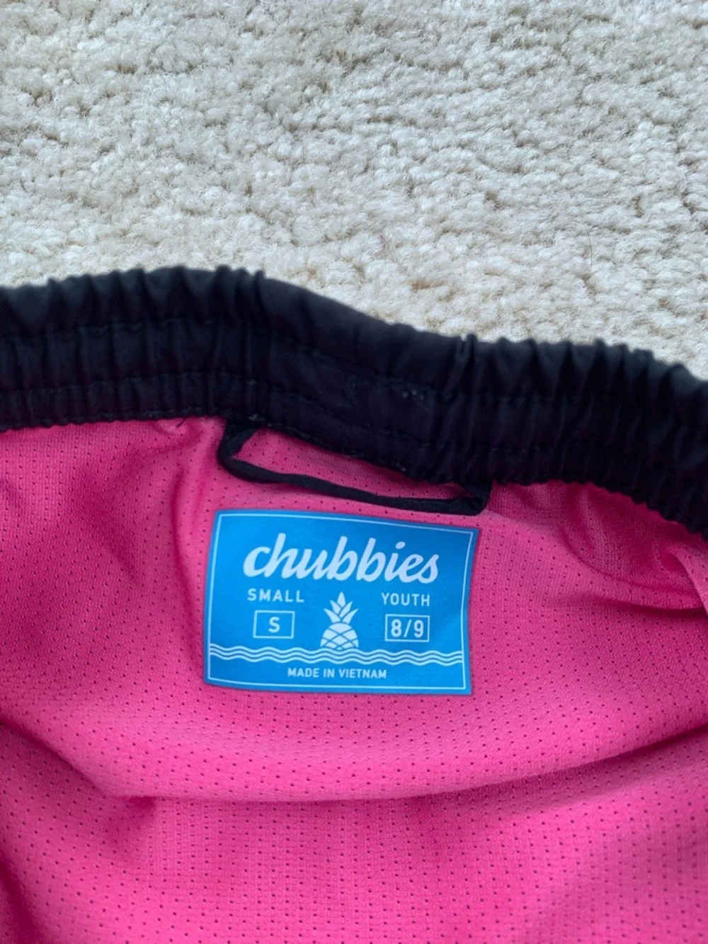 Chubbies Size Small, 8/9, Black Swim Trunks Pink Lining